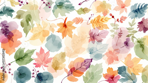 High-quality watercolor seamless pattern featuring vibrant autumn leaves set against a pristine white background.