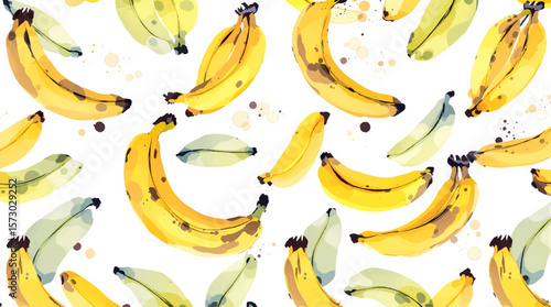Watercolor background pattern bananas on white background
