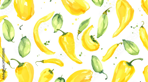 Watercolor pattern yellow pepper on white background vector	