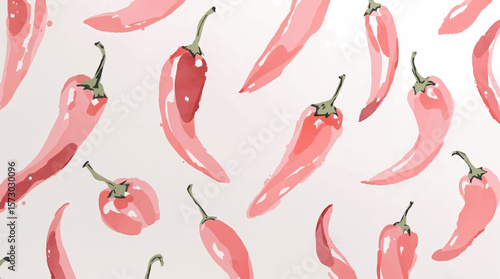 Watercolor pattern red pepper on white background vector	