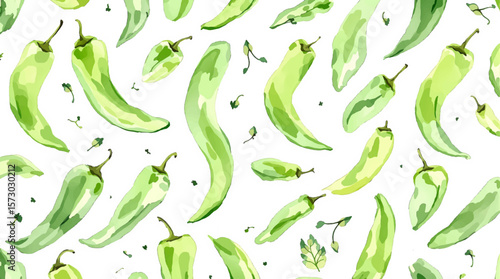 Watercolor pattern green pepper on white background vector	