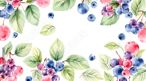 Watercolor pattern berries on white background
