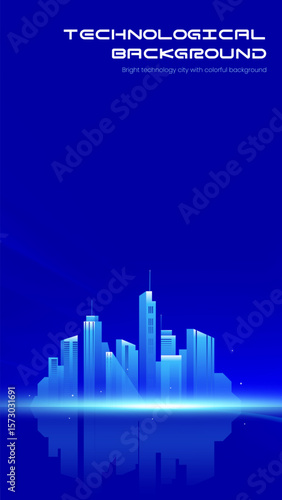 A futuristic city with a bright vertical technological background