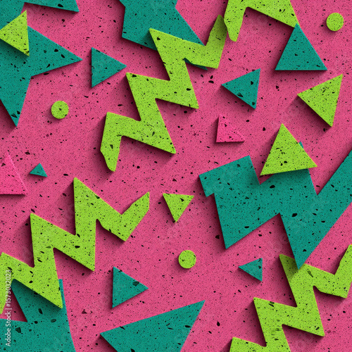 Vibrant Seamless Pattern of Zigzag Lines and Triangles in Bright Colors on a Bold Pink Background