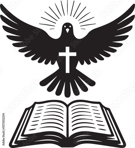 Dove of peace with a cross and an open bible