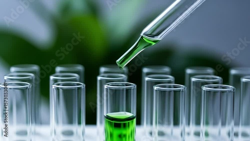 Close-up Scientific Research of a Pipette Dispensing Green Liquid into a Test Tube