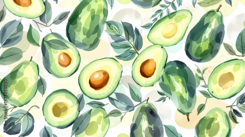 Watercolor background pattern kiwi on white background
