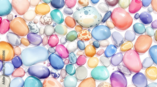 Watercolor color pebbles on white background