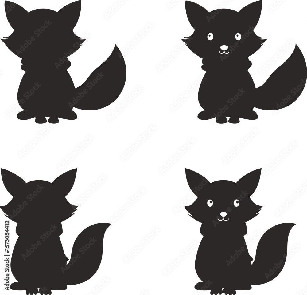 Obraz premium Adorable Fox Silhouettes A Collection of Cute Fox Illustrations Perfect for Design Projects