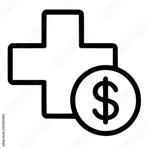 Medical cross with dollar sign. Retirement expense concern