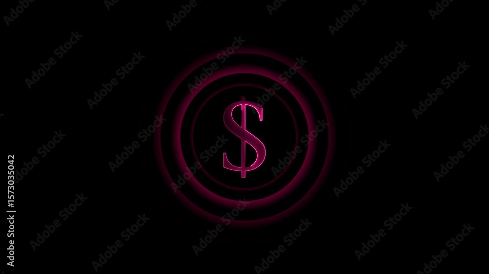 Dollar icon with radio wave signal animation on Glowing neon line of dollar Sign Icon 4k video , black background, Dollar icon with radio wave signal animation on Glowing neon line of dollar Sign Icon 4k video , black background,