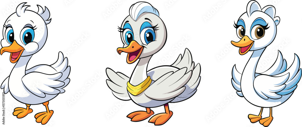 Obraz premium Cute Cartoon Female Duck Vector Illustrations Set