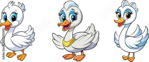 Cute Cartoon Female Duck Vector Illustrations Set