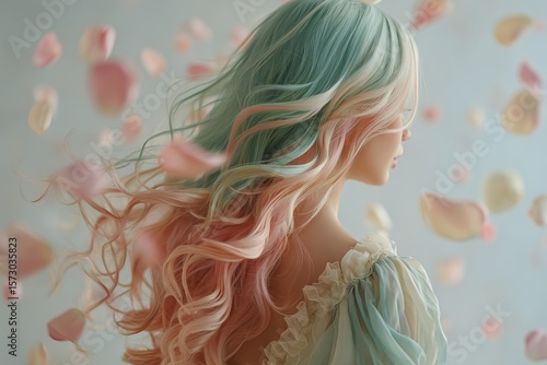 Wallpaper Mural Pastel Breeze: Whimsical Beauty in Bloom, Woman with Two Tone Pastel Hair Torontodigital.ca