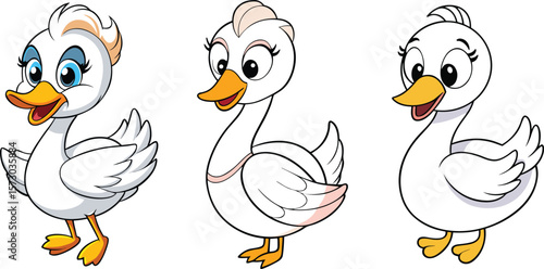 Cute Cartoon Female Duck Vector Illustrations Set