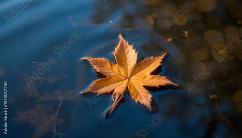 Solitude of Autumn – A Maple Leaf Floating on Still Water