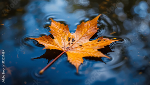 Solitude of Autumn – A Maple Leaf Floating on Still Water