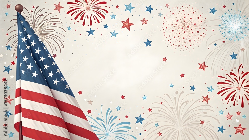 Obraz premium Patriotic Background with American Flag and Fireworks