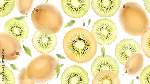 Watercolor background pattern kiwi on white background

