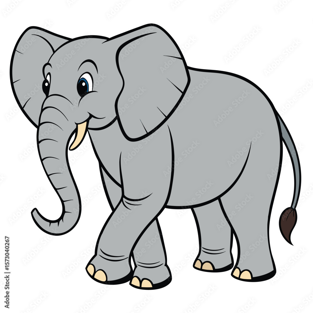 A cartoon elephant is walking with its trunk curled A cartoon elephant is walking with its trunk curled