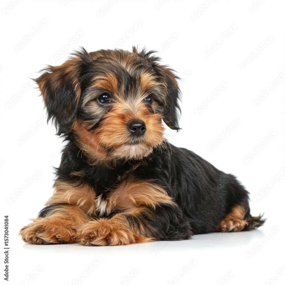 Adorable Skye Terrier Puppy with Long Hair Posing Elegantly on White. Adorable Skye Terrier Puppy with Long Hair Posing Elegantly on White.