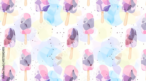 Watercolor pattern ice cream white background