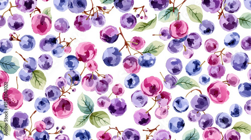 Watercolor pattern berries on white background
