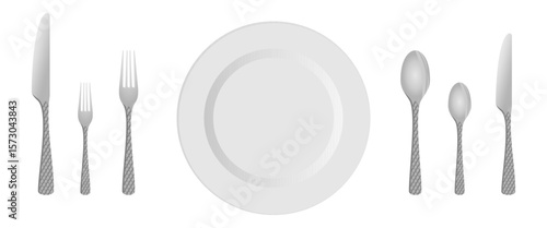 plate, spoon, fork and knife set vector illustration isolated on white background.