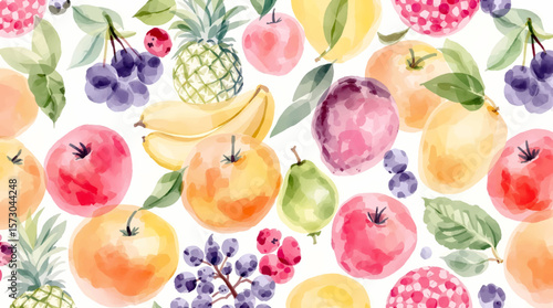Seamless pattern watercolor fruits