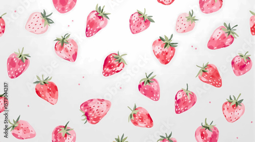 Watercolor pattern strawberries on white background
