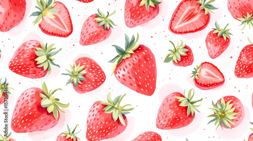  Watercolor pattern strawberries on white background