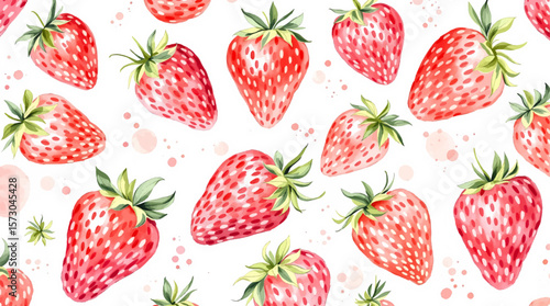 Watercolor background pattern strawberry on white background	