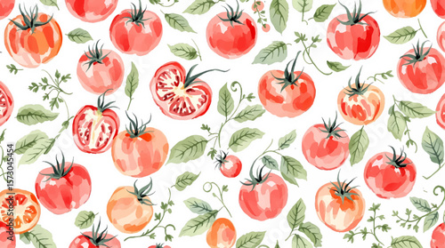 Watercolor pattern tomatoes on white background	