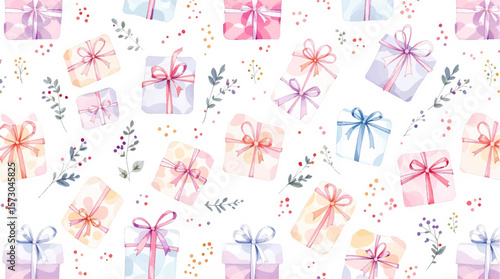 Seamless pattern watercolor gift boxes