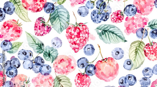 Watercolor pattern berries on white background