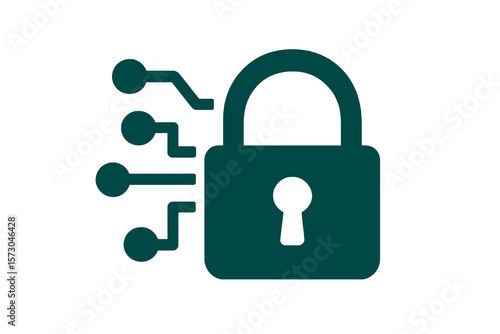 dark green encryption lock icon, flat vector with transparent background

