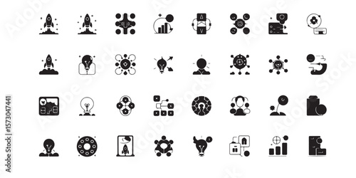 Wallpaper Mural Collection of black and white vector icons representing business and startup concepts on white background Torontodigital.ca
