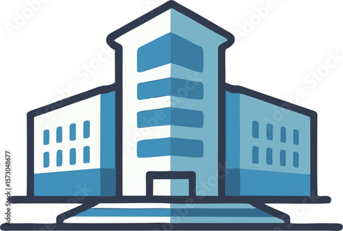 Flat design hospital icon with cross symbol.
