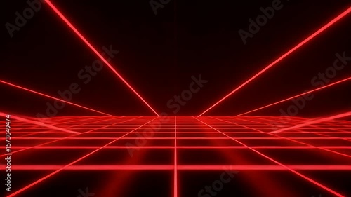 Futuristic red laser grid extending into the distance, creating a dynamic digital landscape backdrop