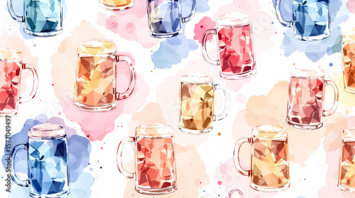 Watercolor pattern bear on white background