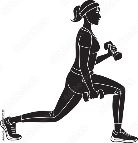 Woman Doing Dumbbell Lunge Exercise – Fitness and Workout Silhouette Illustration