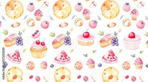Watercolor Sweet desserts pattern on white background