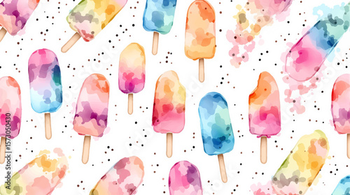 Watercolor pattern ice cream white background