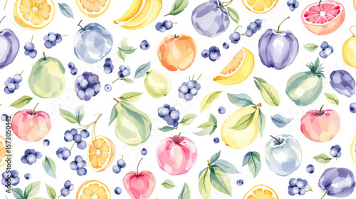 Seamless pattern watercolor fruits