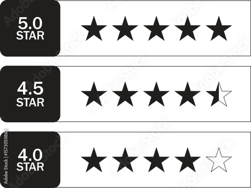 Star Rating Icon Set , 5 Star, 4.5 Star, 4 Star, Review, Score, Ranking, Editable