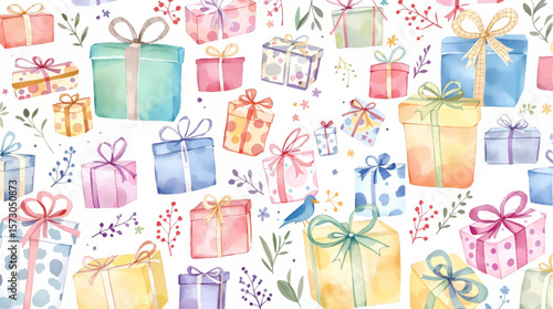  Seamless pattern watercolor gift boxes