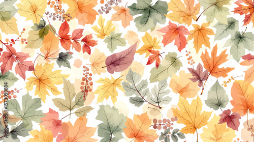 Seamless pattern watercolor yellow autumn leavesє