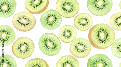 Watercolor background pattern kiwi on white background	