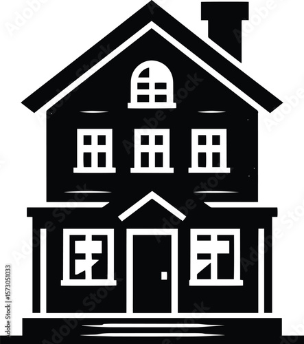 Beautiful residential house silhouette vector illustration on isolated white background
