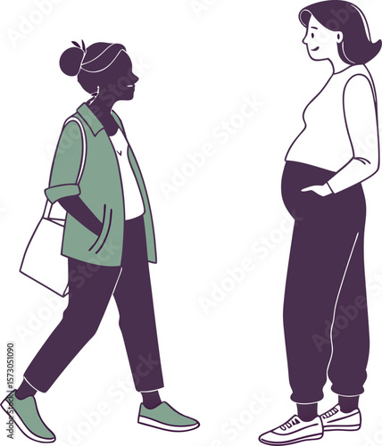 Pregnant Woman Talking with Another Woman – Maternity Care and Support Silhouette Illustration